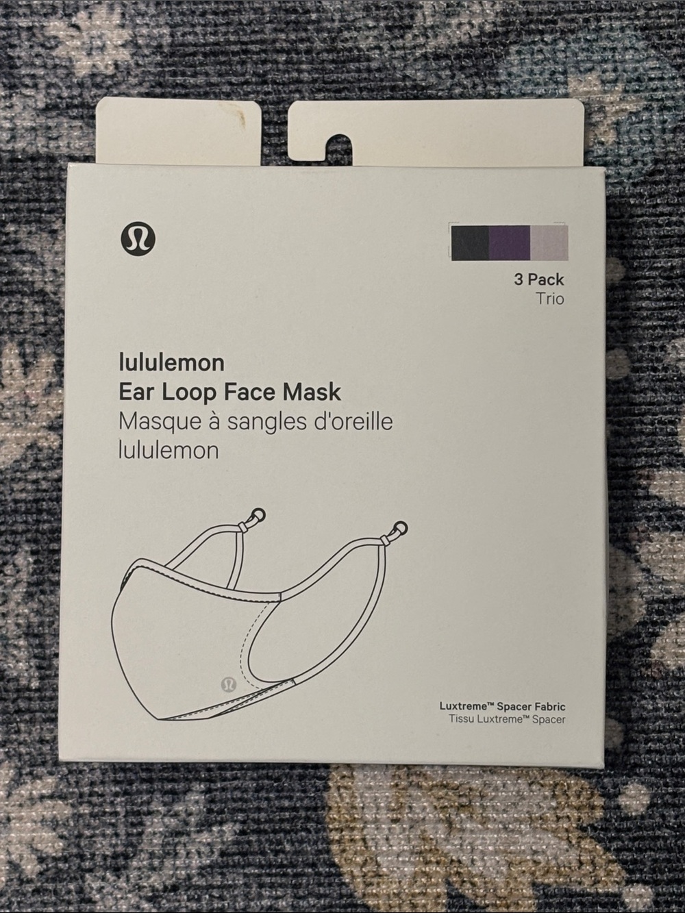 lululemon Ear Loop Face Mask 3-Pack in Black, Purple, Gray